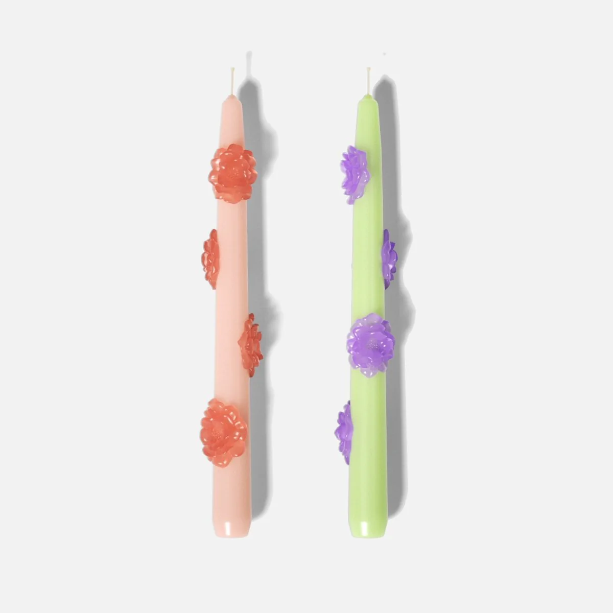 BLOSSOM Taper candle Camellia Mists Fade - Set of 2 - Petal Pink & Spring Leaf Green-Long Version