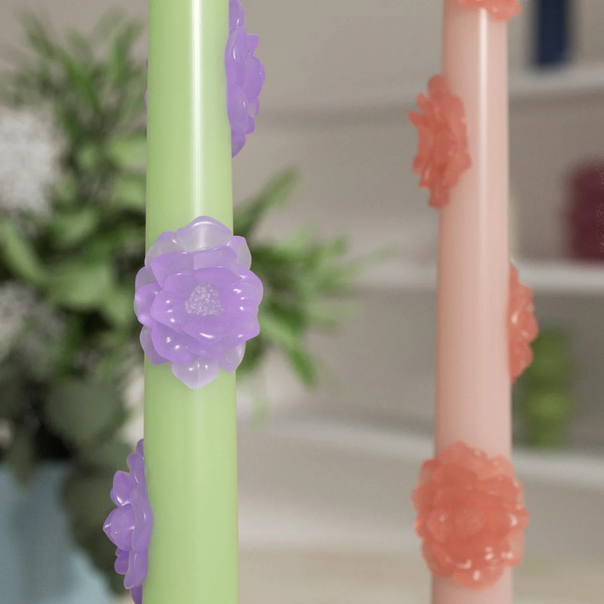 BLOSSOM Taper candle Camellia Mists Fade - Set of 2 - Petal Pink & Spring Leaf Green-Long Version - Image 3