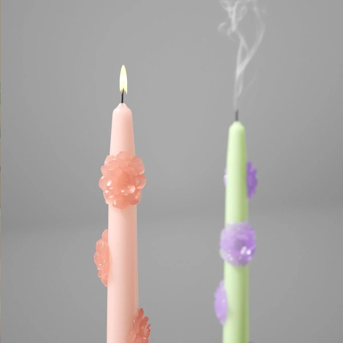 BLOSSOM Taper candle Camellia Mists Fade - Set of 2 - Petal Pink & Spring Leaf Green-Long Version - Image 5