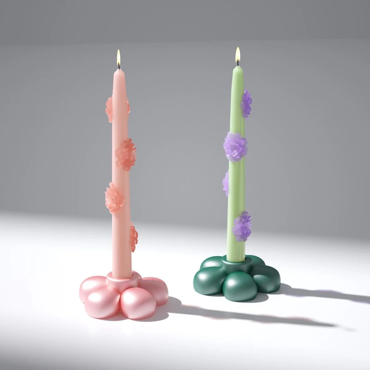BLOSSOM Taper candle Camellia Mists Fade - Set of 2 - Petal Pink & Spring Leaf Green-Long Version - Image 6