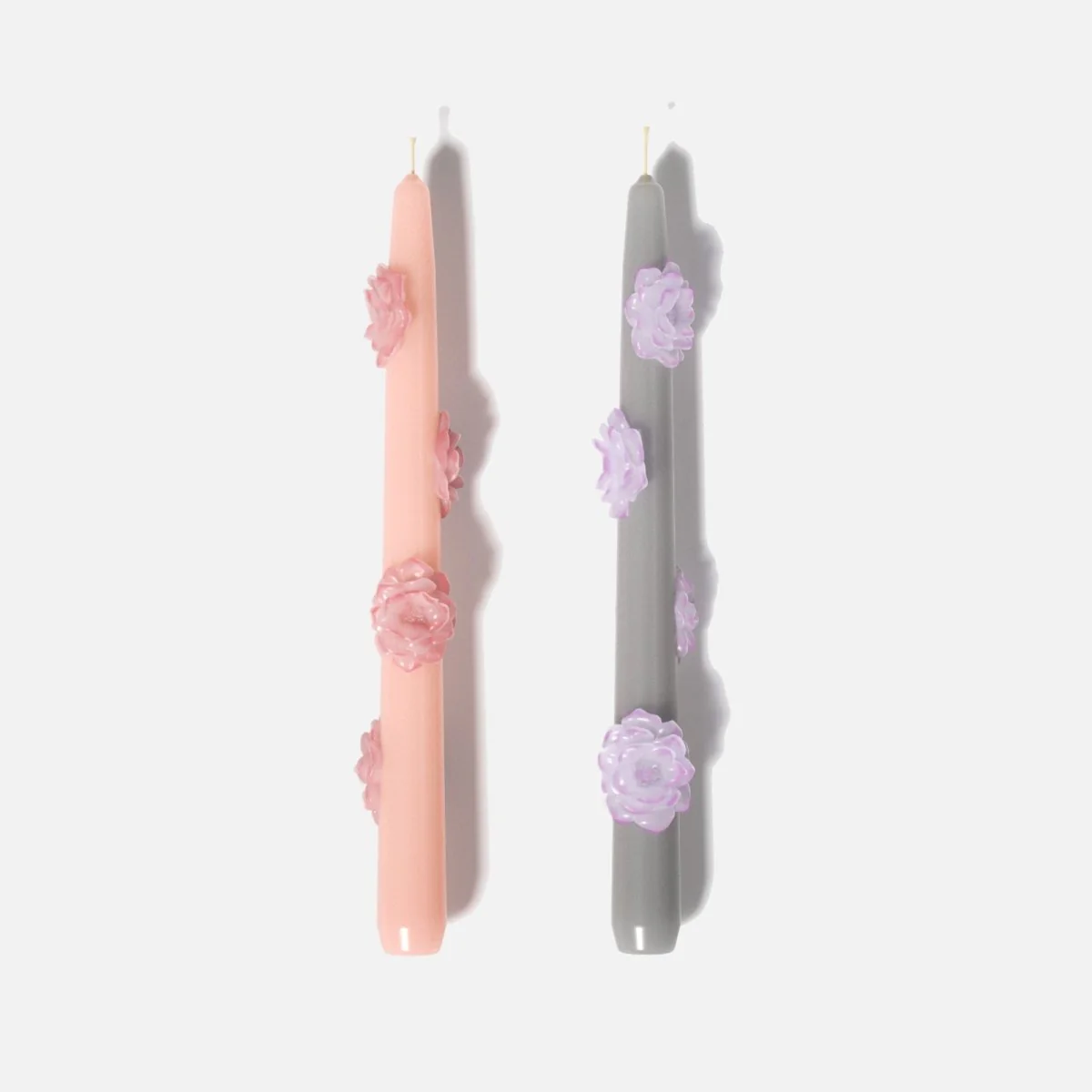 BLOSSOM  Taper candle Camellia Mists Fade - Set of 2 Petal Pink & Mist Gray--Long Version