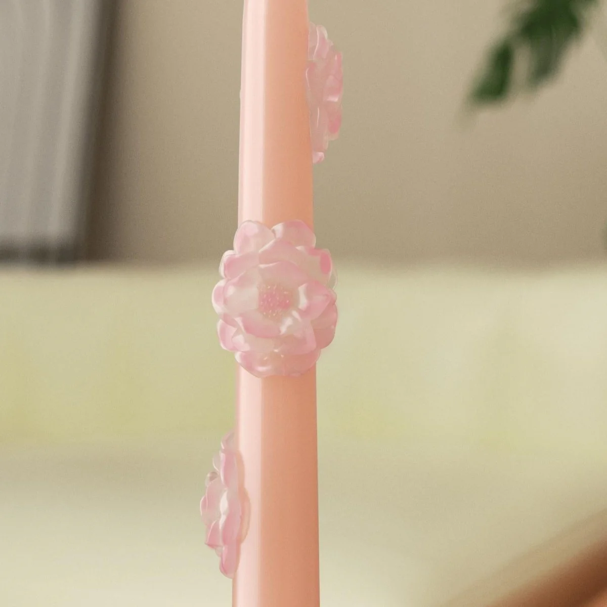 BLOSSOM  Taper candle Camellia Mists Fade - Set of 2 Petal Pink & Mist Gray--Long Version - Image 5