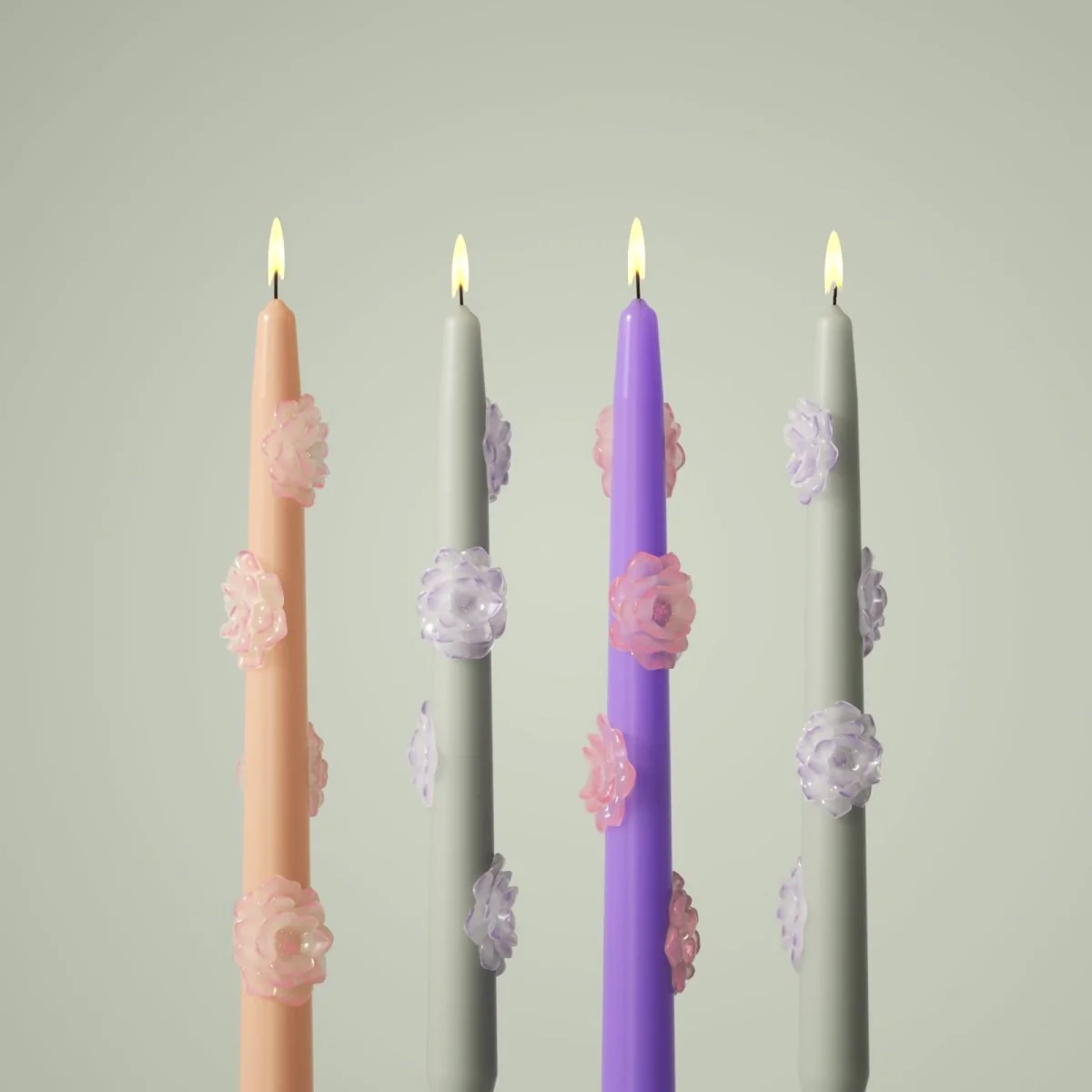 BLOSSOM  Taper candle Camellia Mists Fade - Set of 2 Petal Pink & Mist Gray--Long Version - Image 6