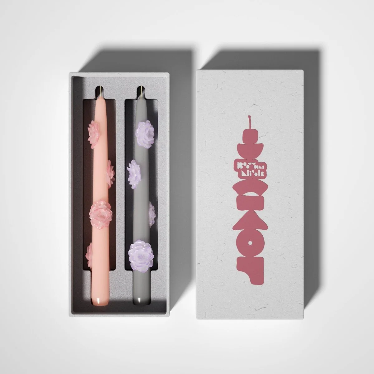 BLOSSOM  Taper candle Camellia Mists Fade - Set of 2 Petal Pink & Mist Gray--Long Version - Image 7