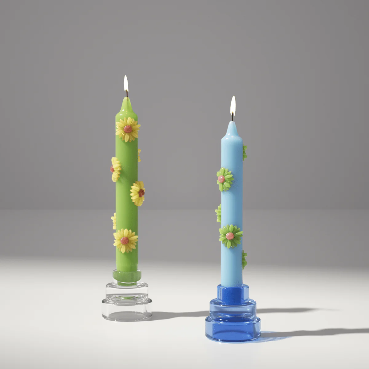 BLOSSOM Taper Candle Daisy Delight - Set of 2 - Fresh Green & Sky Blue-Short Version - Image 6