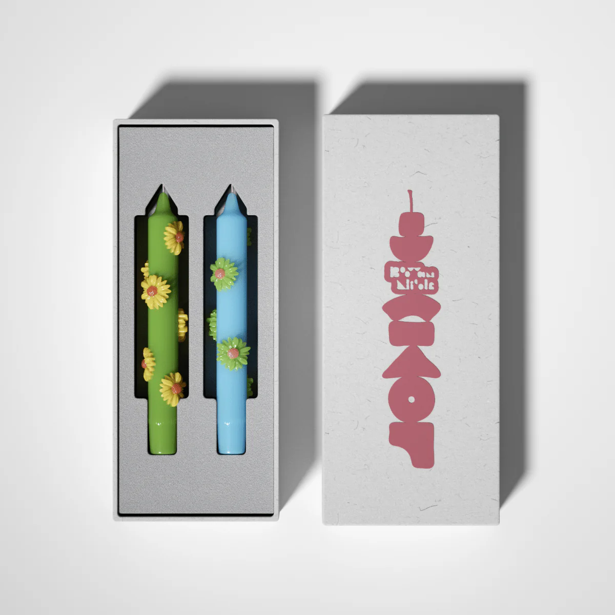 BLOSSOM Taper Candle Daisy Delight - Set of 2 - Fresh Green & Sky Blue-Short Version - Image 7