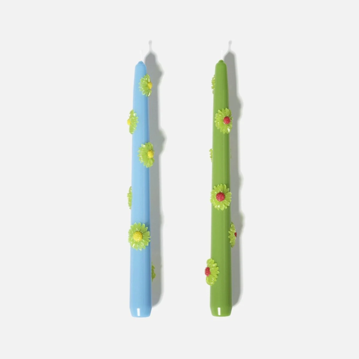 BLOSSOM Taper Candle Daisy Delight - Set of 2 - Fresh Green & Sky Blue-Long Version