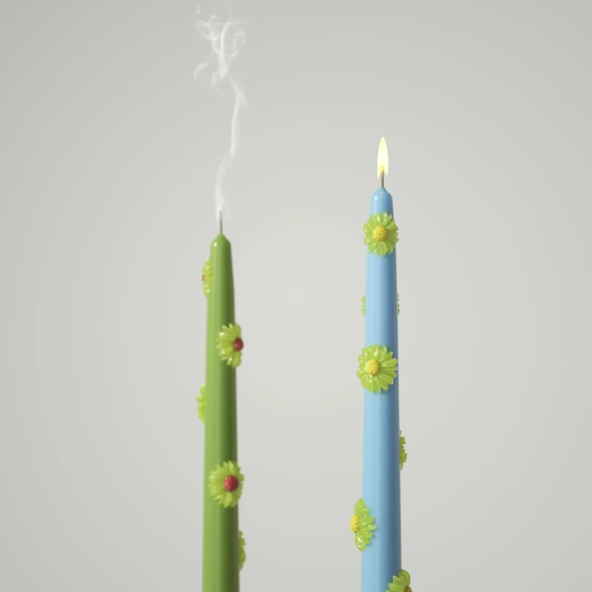 BLOSSOM Taper Candle Daisy Delight - Set of 2 - Fresh Green & Sky Blue-Long Version - Image 3