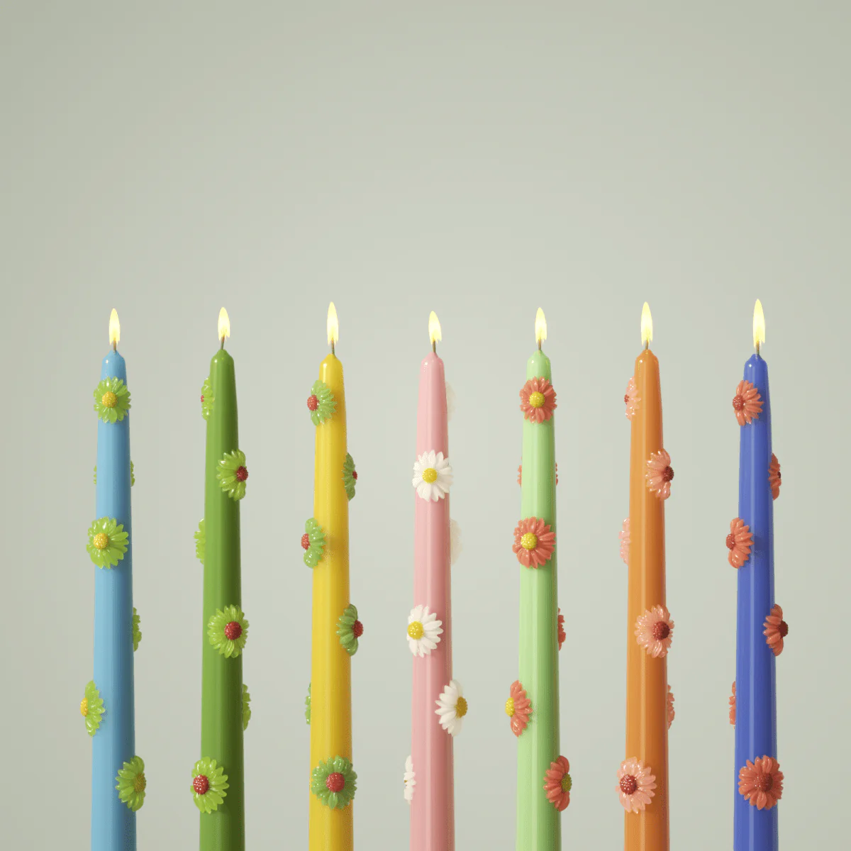 BLOSSOM Taper Candle Daisy Delight - Set of 2 - Fresh Green & Sky Blue-Long Version - Image 6