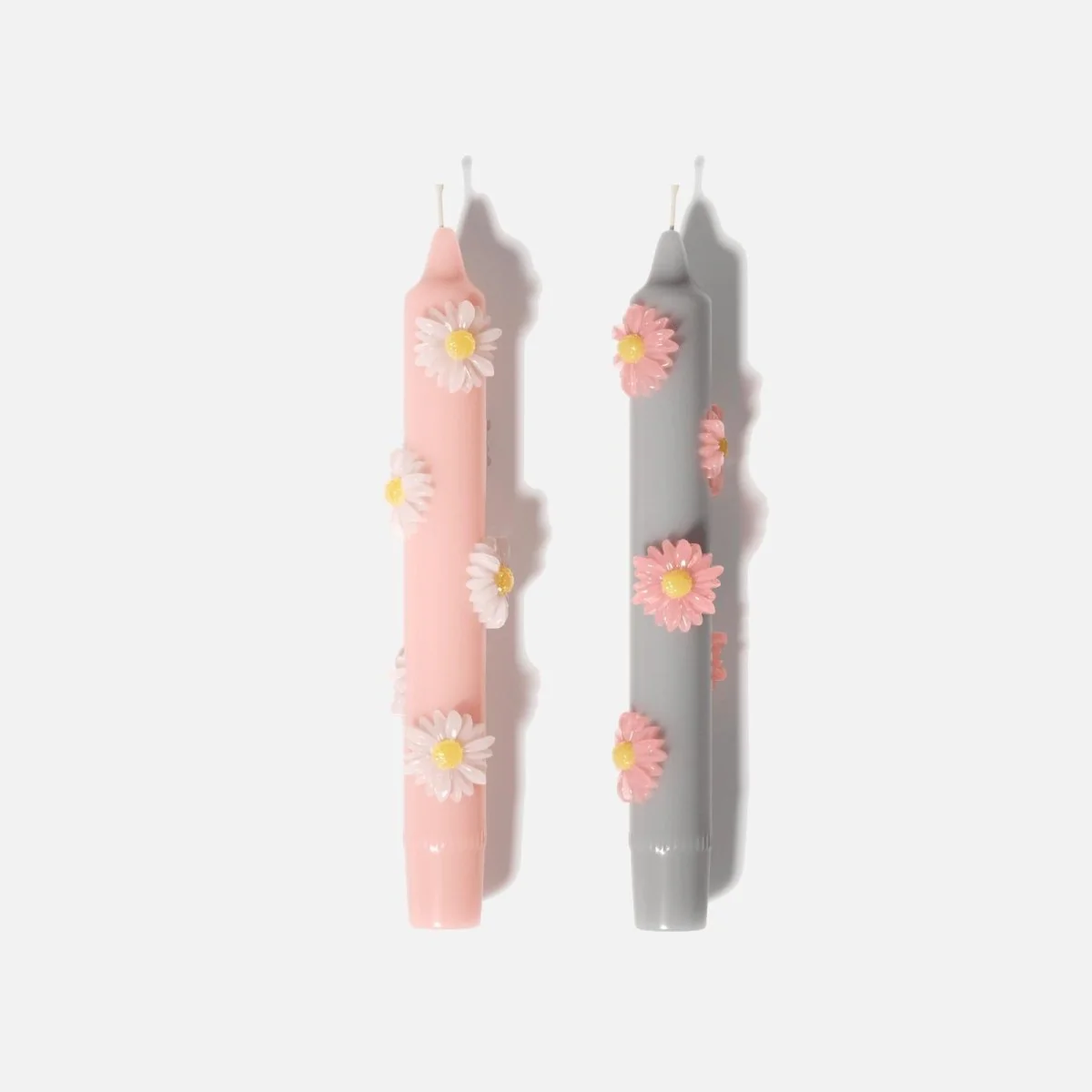BLOSSOM Taper Candle Daisy Delight - Set of 2 Petal Pink & Mist Gray-Short Version