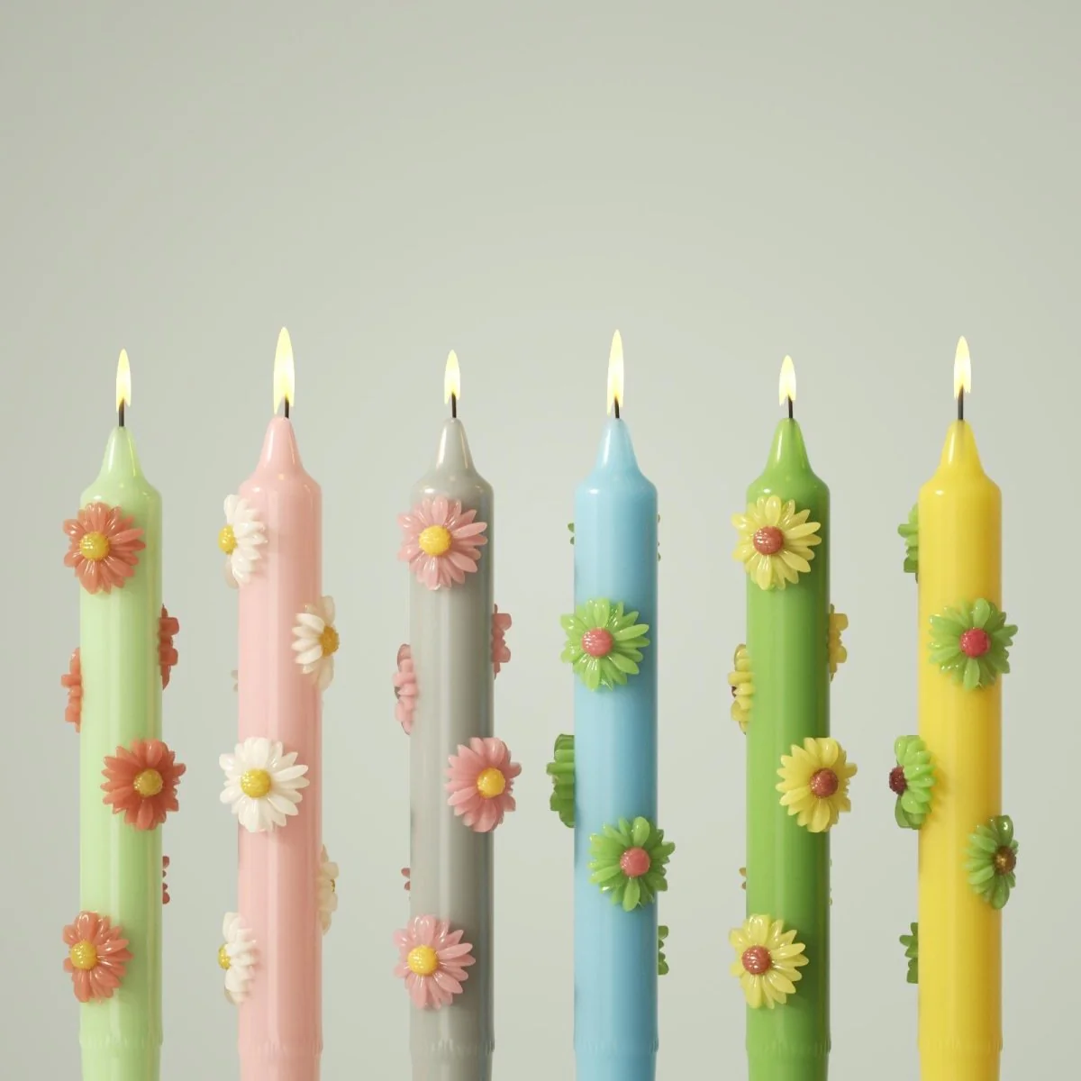 BLOSSOM Taper Candle Daisy Delight - Set of 2 Petal Pink & Mist Gray-Short Version - Image 6