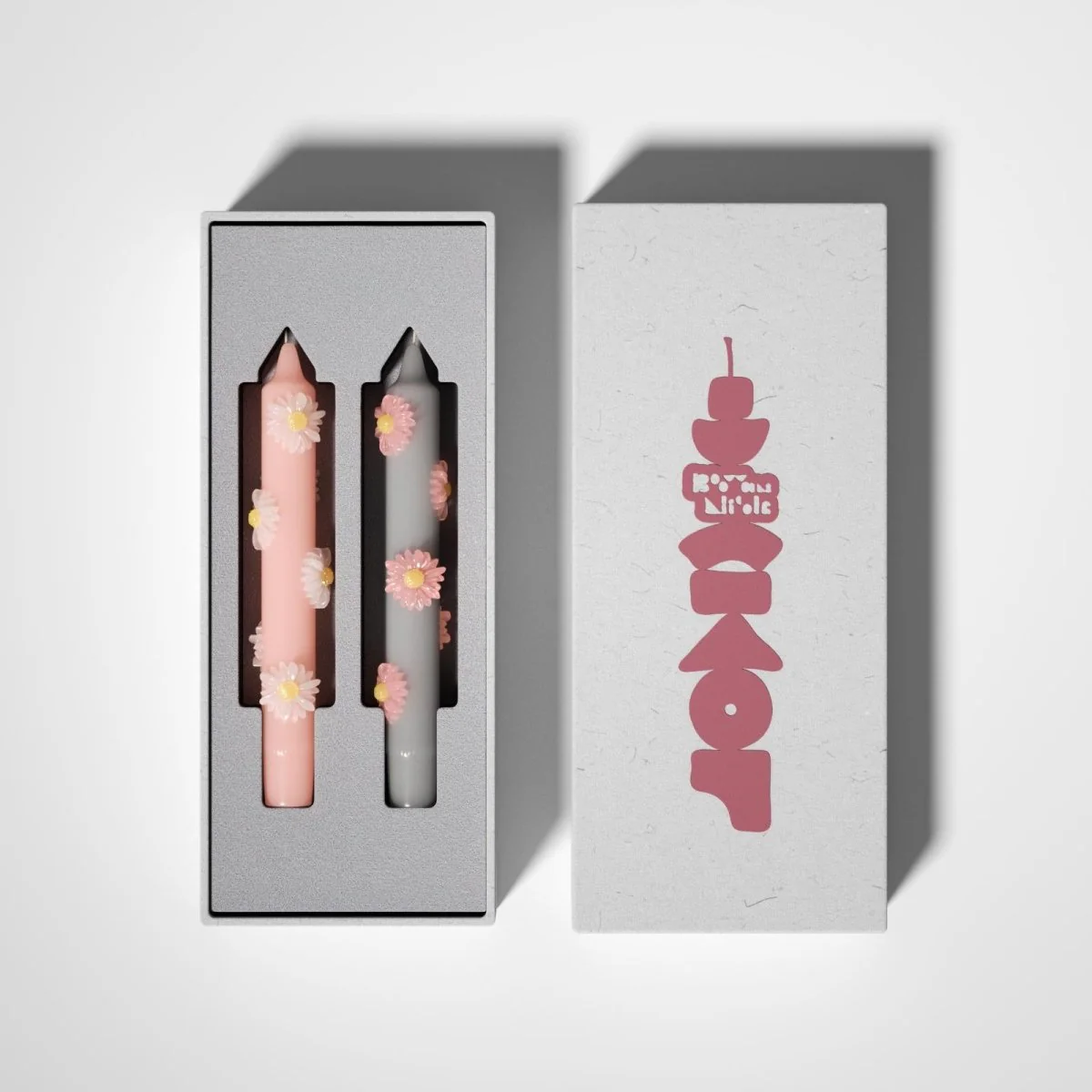 BLOSSOM Taper Candle Daisy Delight - Set of 2 Petal Pink & Mist Gray-Short Version - Image 7