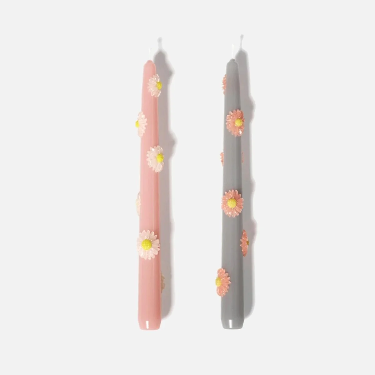 BLOSSOM Taper Candle Daisy Delight - Set of 2 Petal Pink & Mist Gray-Long Version