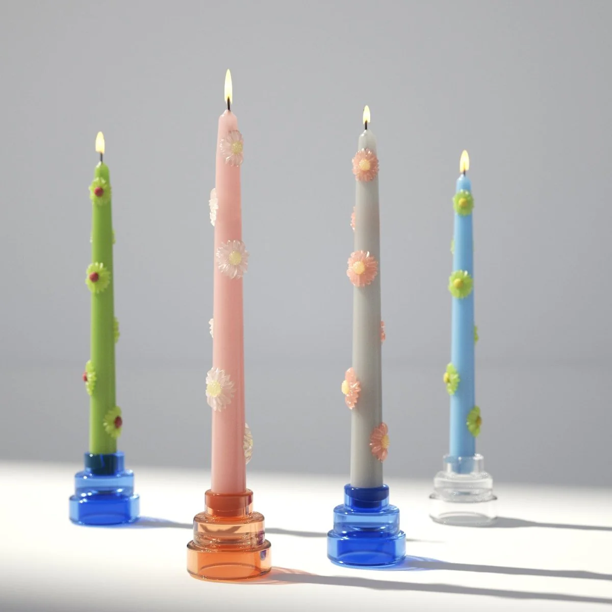 BLOSSOM Taper Candle Daisy Delight - Set of 2 Petal Pink & Mist Gray-Long Version - Image 6