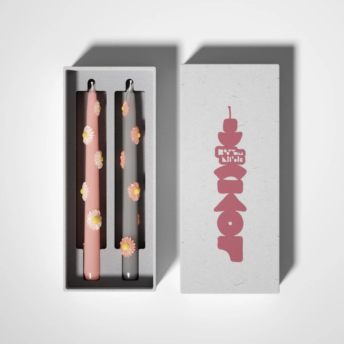BLOSSOM Taper Candle Daisy Delight - Set of 2 Petal Pink & Mist Gray-Long Version - Image 7