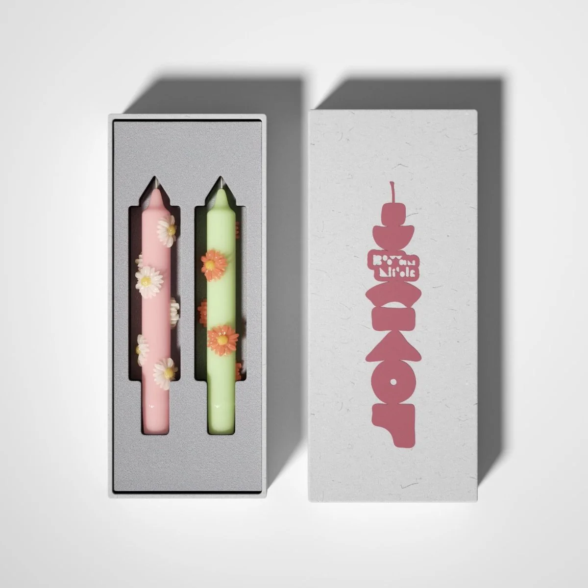 BLOSSOM Taper Candle Daisy Delight - Set of 2 Petal Pink & Soft Mint-Short Version - Image 7