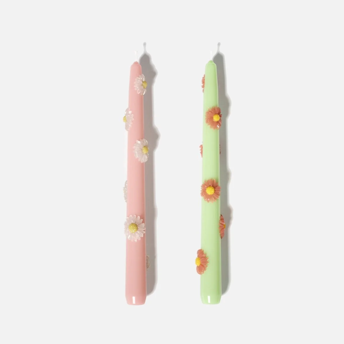 BLOSSOM Taper Candle Daisy Delight - Set of 2 Petal Pink & Soft Mint-Long Version