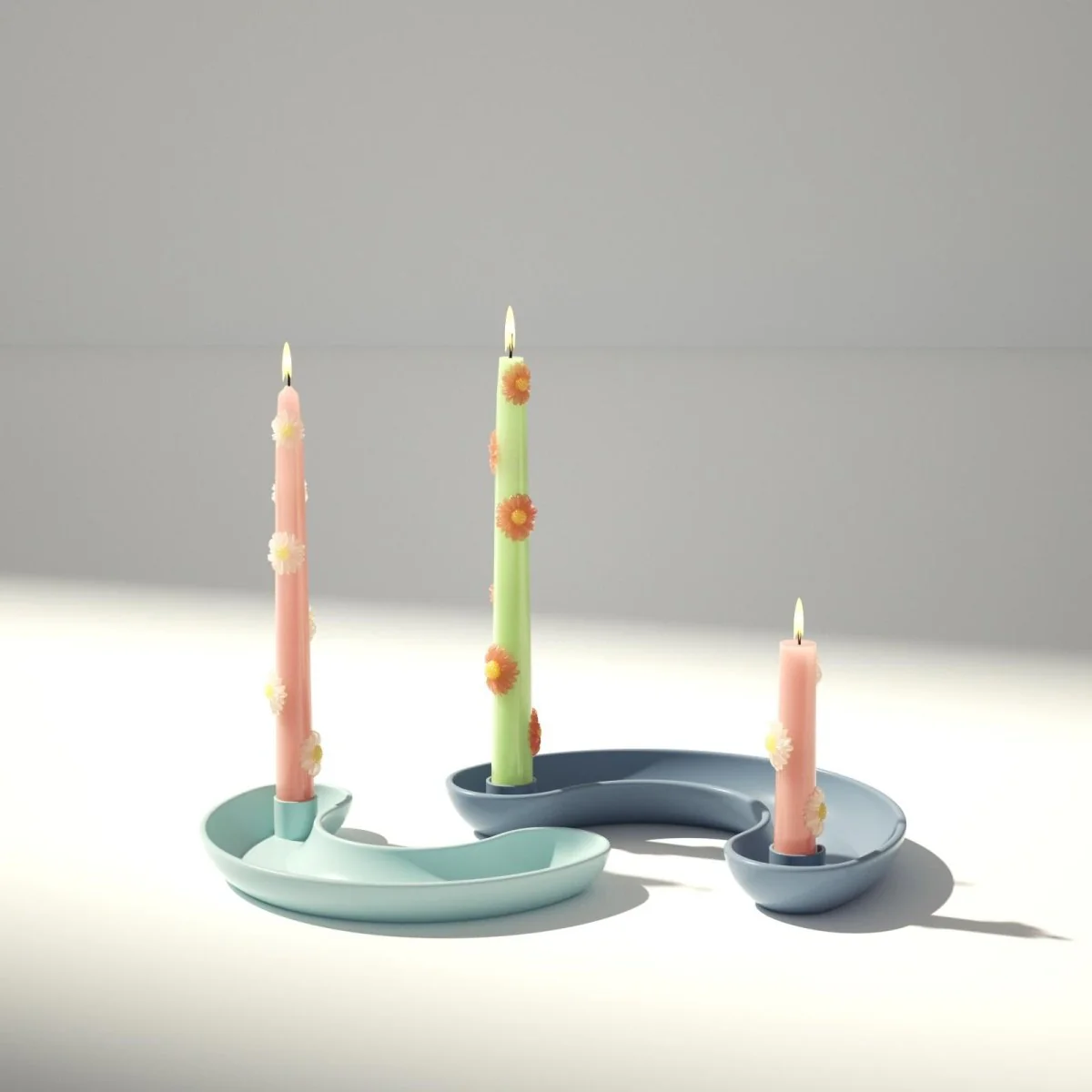 BLOSSOM Taper Candle Daisy Delight - Set of 2 Petal Pink & Soft Mint-Long Version - Image 6