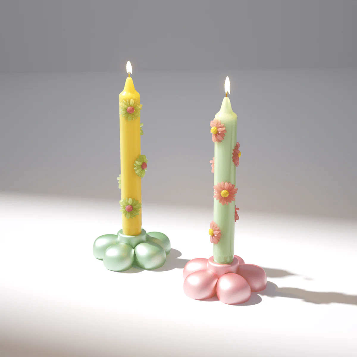 BLOSSOM Taper Candle Daisy Delight - Set of 2 - Sunshine Yellow & Soft Mint Green-Short Version - Image 4