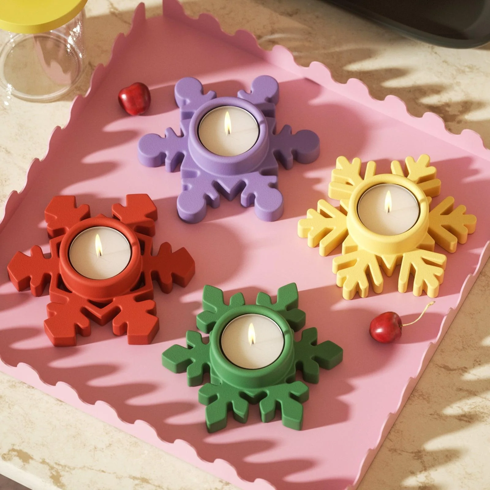A Set of Four Christmas Snow Flake Tealight Candle Holder Silicone Molds - Image 5