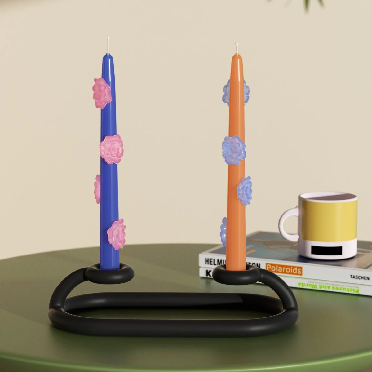 BLOSSOM Taper candle Camellia Mists Fade - Set of 2 Deep Blue & Orange--Long Version - Image 4