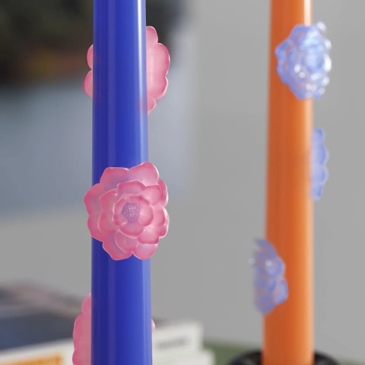 BLOSSOM Taper candle Camellia Mists Fade - Set of 2 Deep Blue & Orange--Long Version - Image 5