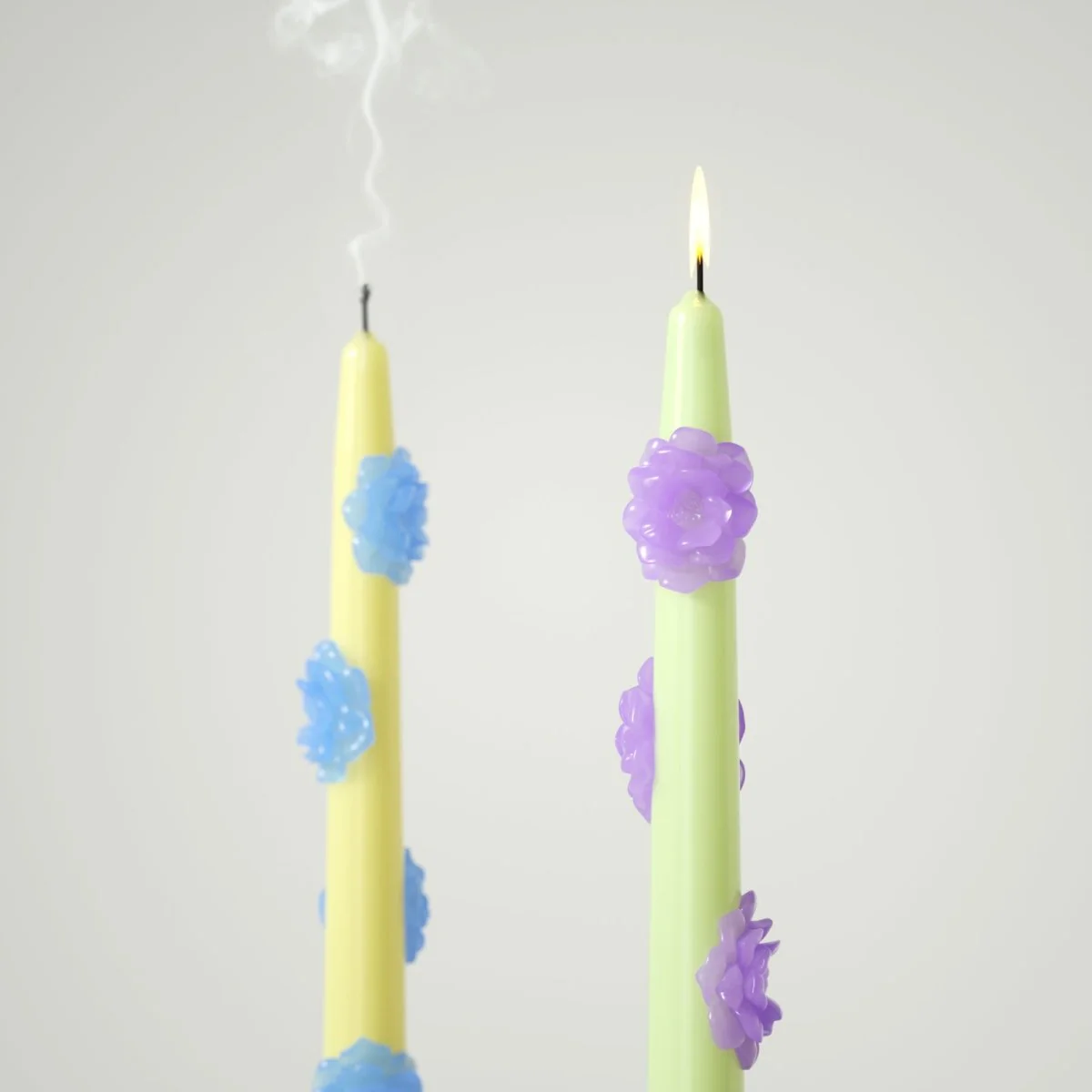 BLOSSOM Taper candle Camellia Mists Fade - Set of 2 - Pale Yellow & Light Green--Long Version - Image 3