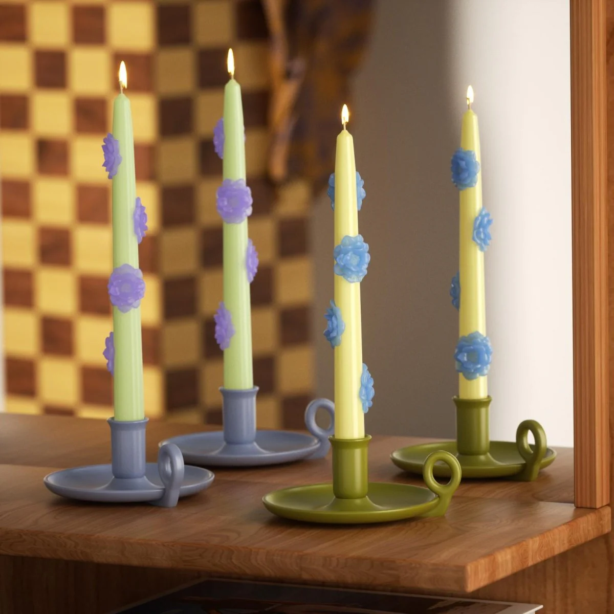 BLOSSOM Taper candle Camellia Mists Fade - Set of 2 - Pale Yellow & Light Green--Long Version - Image 4