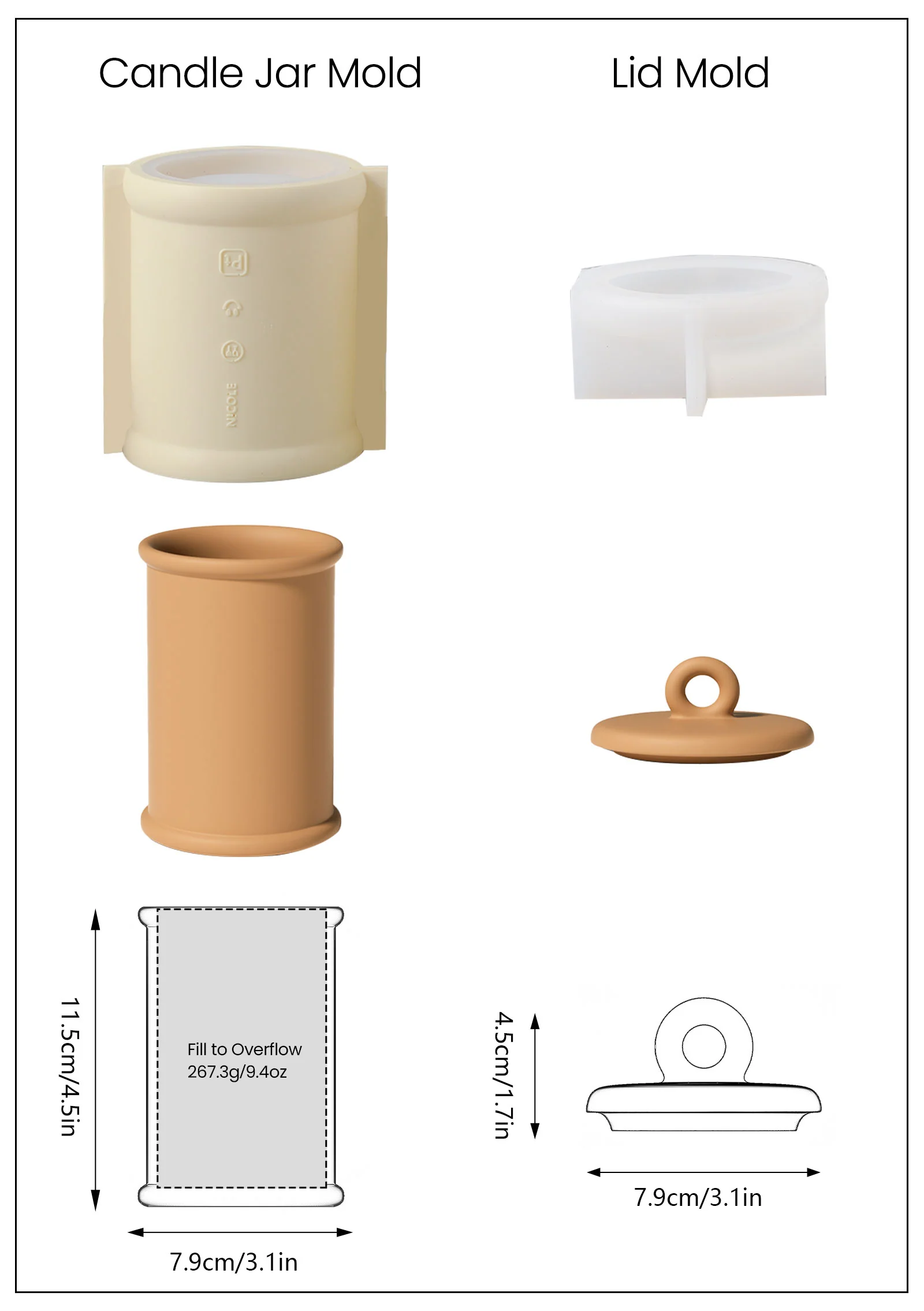 Cylinder Tall Candle Jar with Ring Handle Lid Silicone Mold - Image 10
