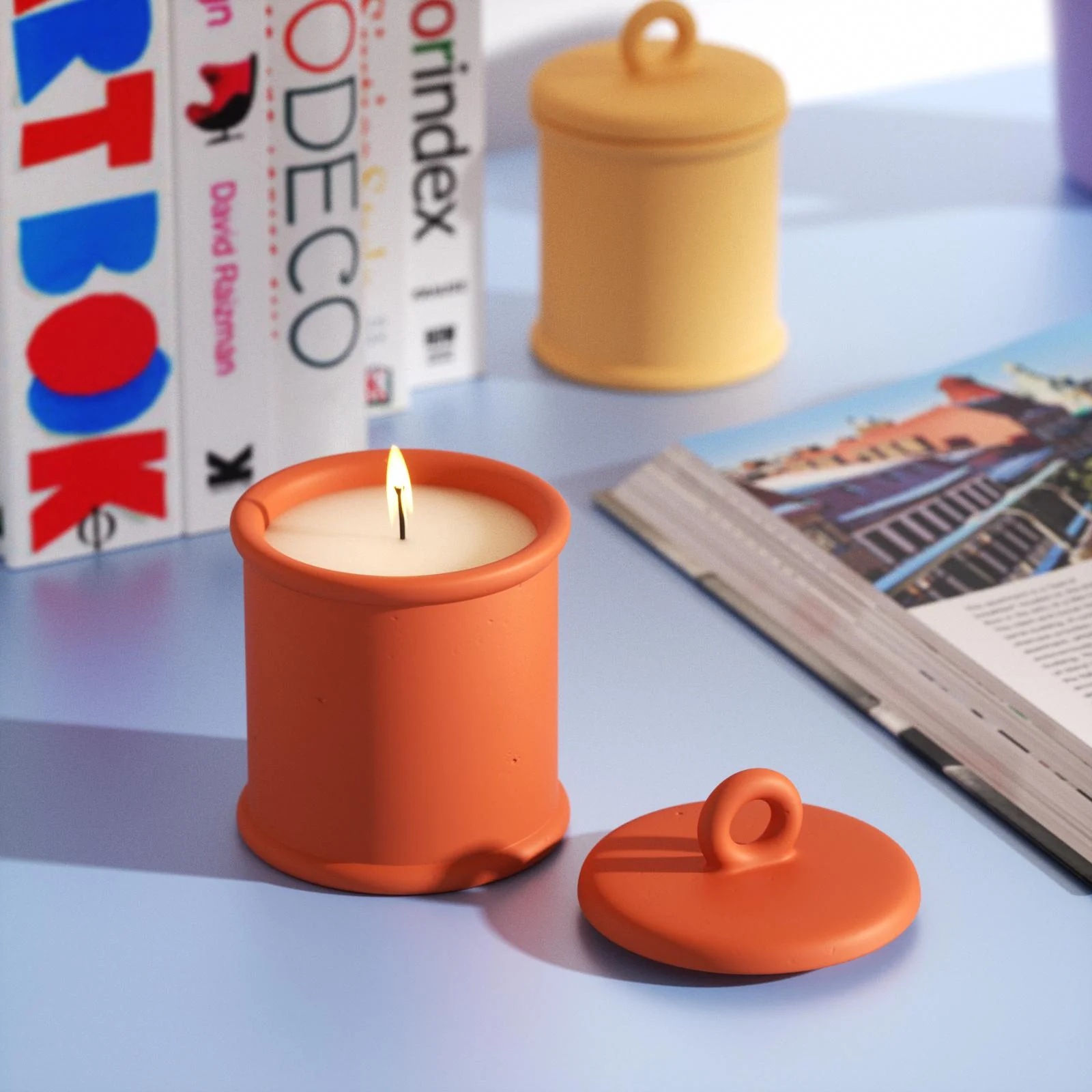 Cylinder Short Candle Jar with Ring Handle Lid Silicone Mold - Image 4