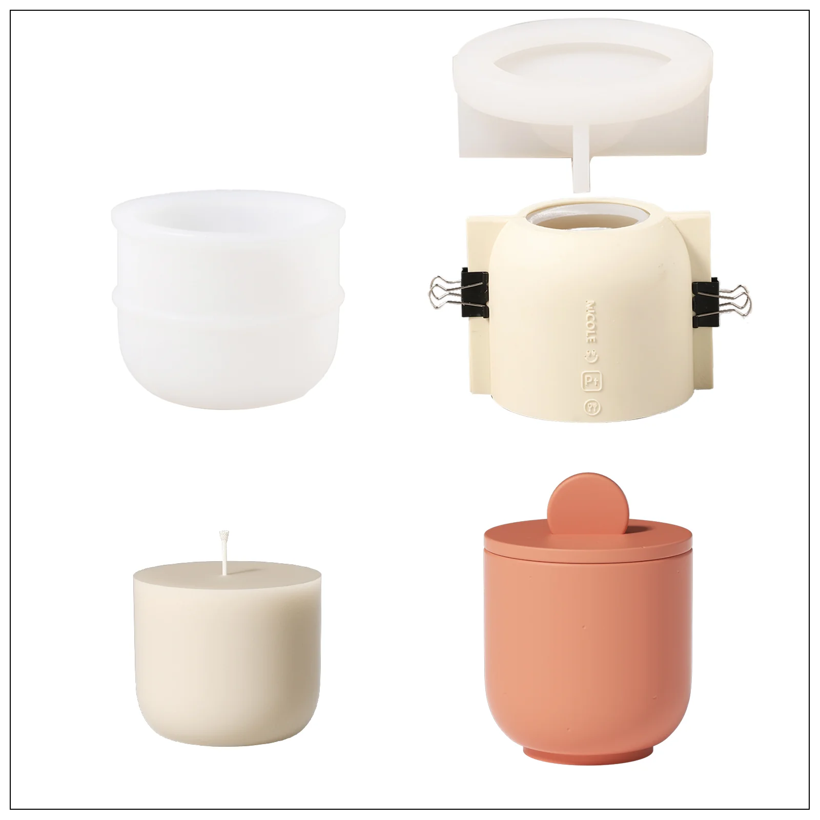 Simple Style Candle Jar & Lids Silicone Mold With Refill Mold - Image 14