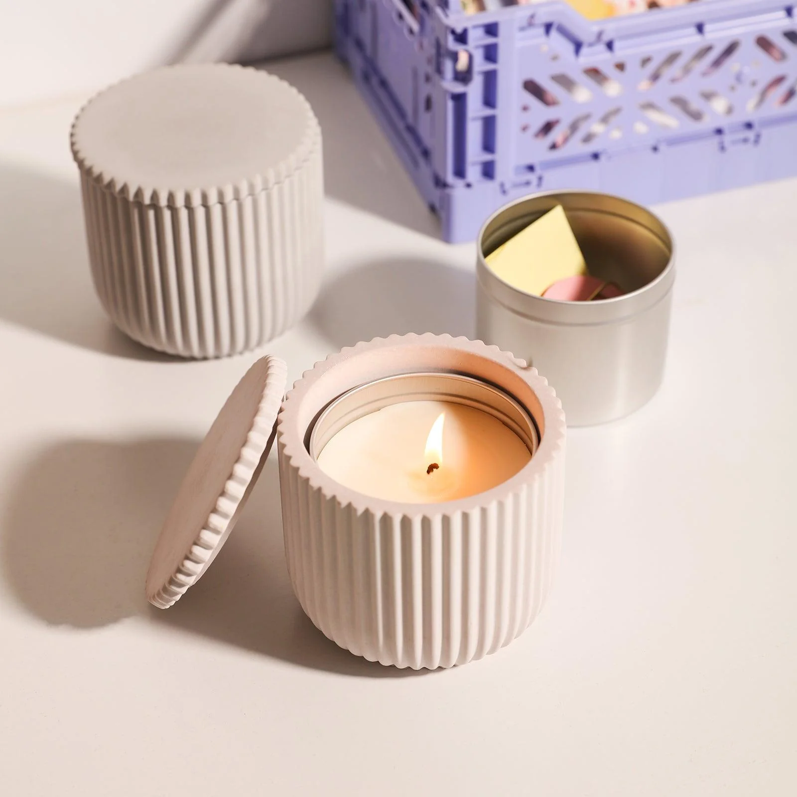 Carousel Ridged Candle Jar with 6 OZ Refill Candle Tin - Image 5