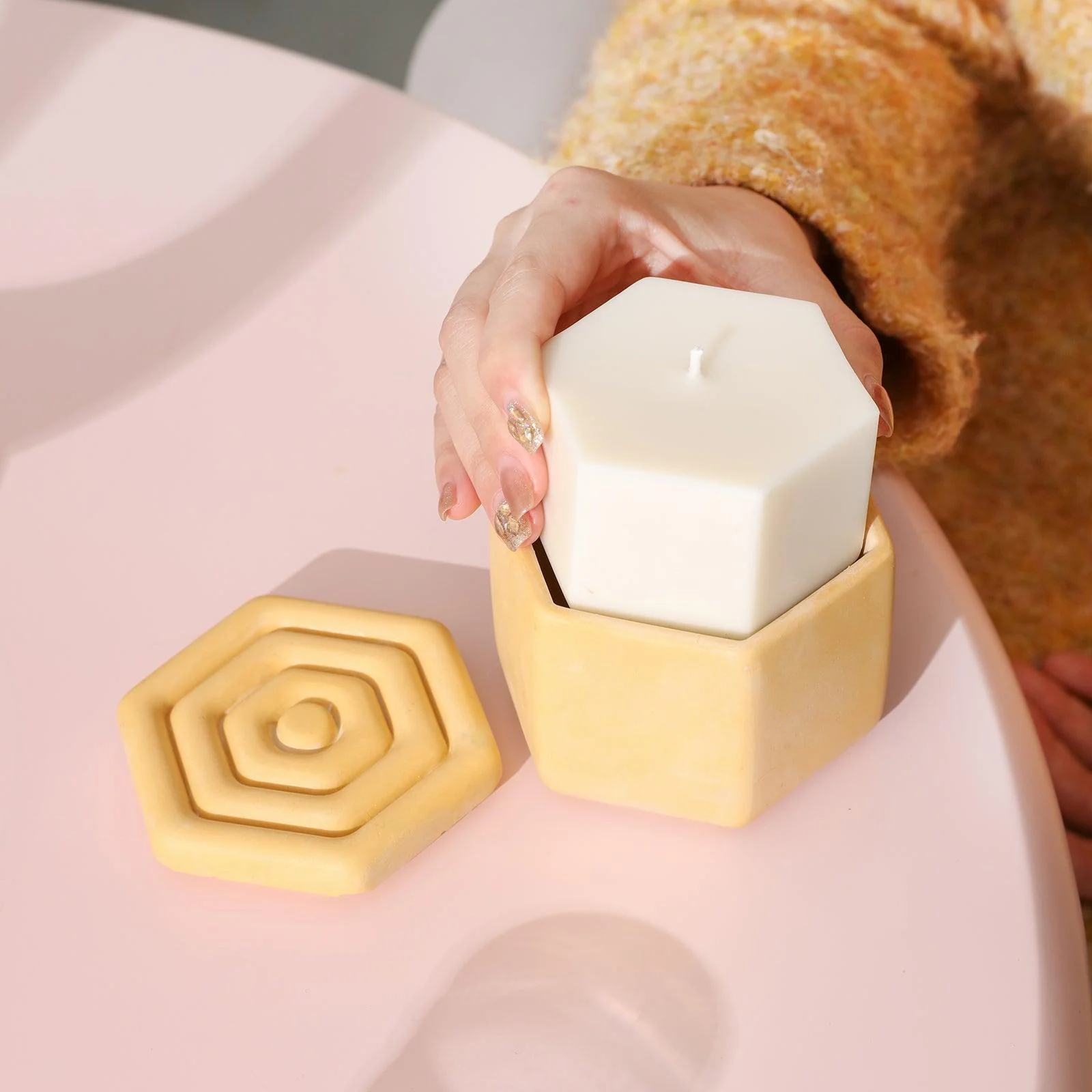 Serenity Ripple Hexagonal Candle Jar Silicone Mold with 7oz Candle Refill Mold - Image 6
