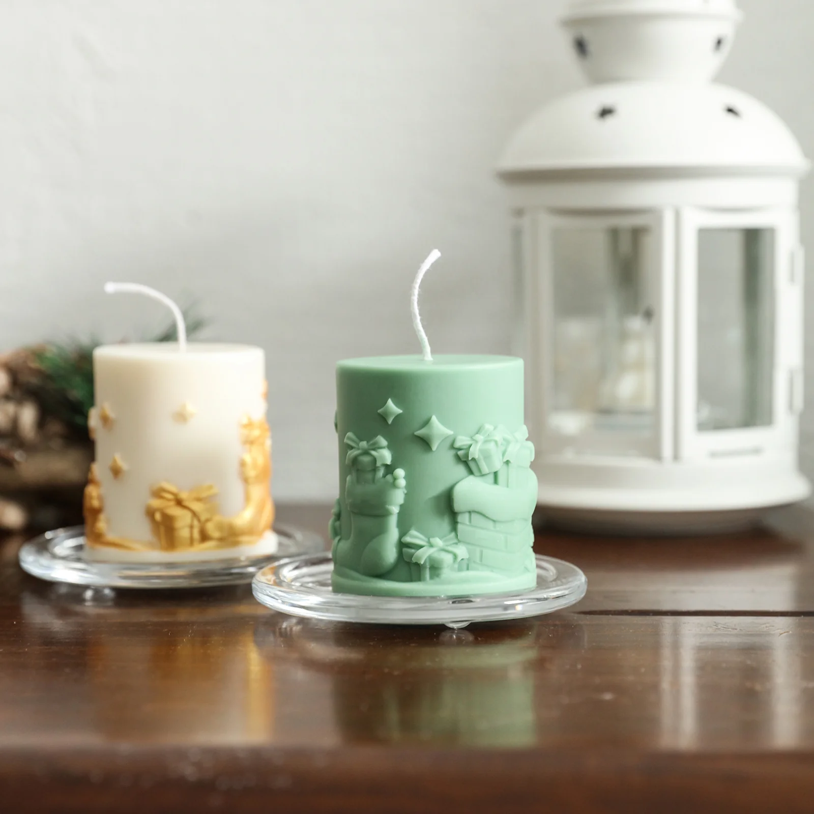 Embossed Christmas-themed Pillar Candle Mold - Image 5