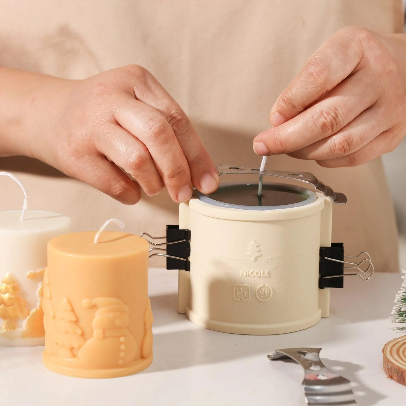 Embossed Christmas-themed Pillar Candle Mold - Image 3