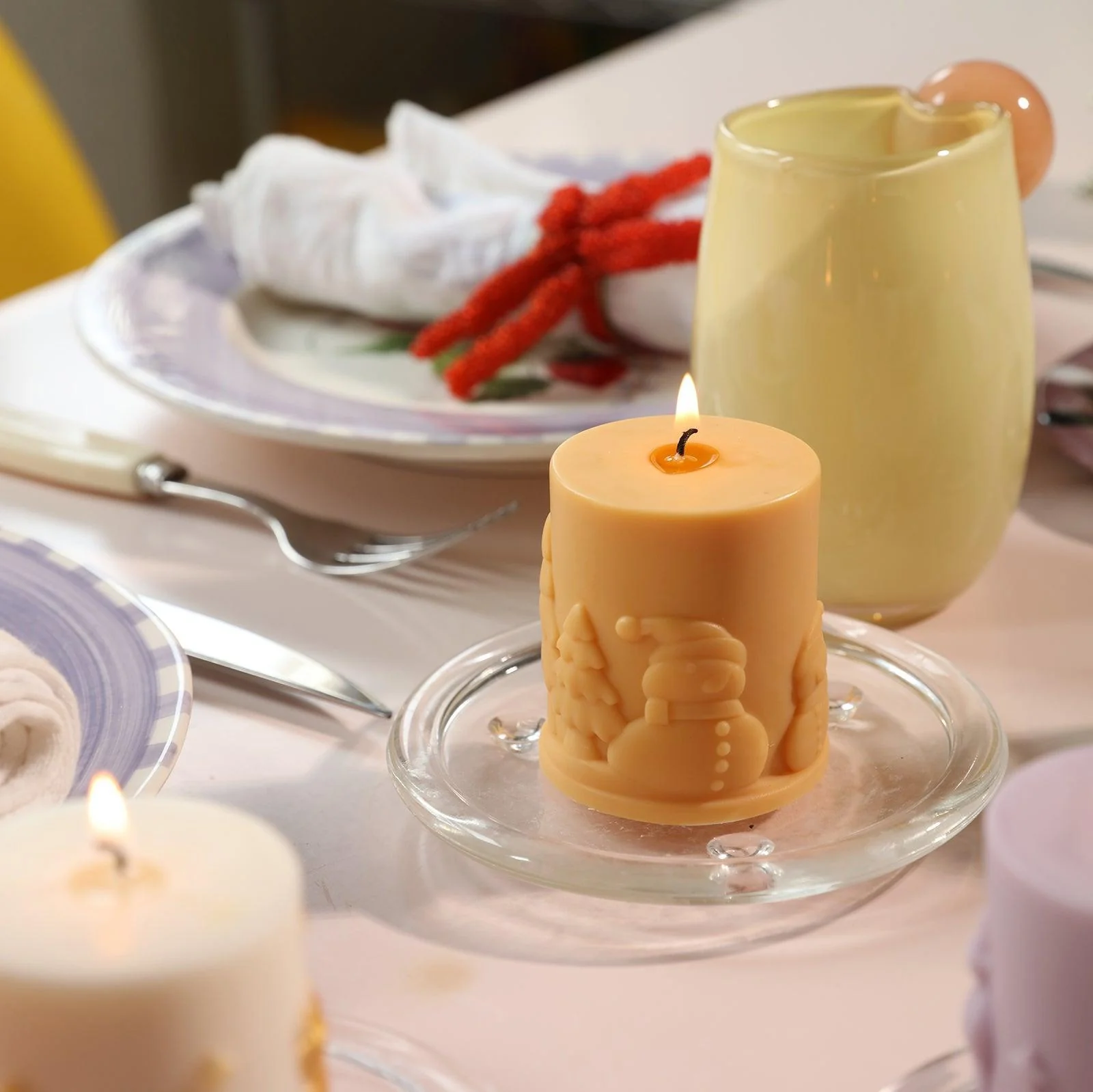 Embossed Christmas-themed Pillar Candle Mold - Image 4