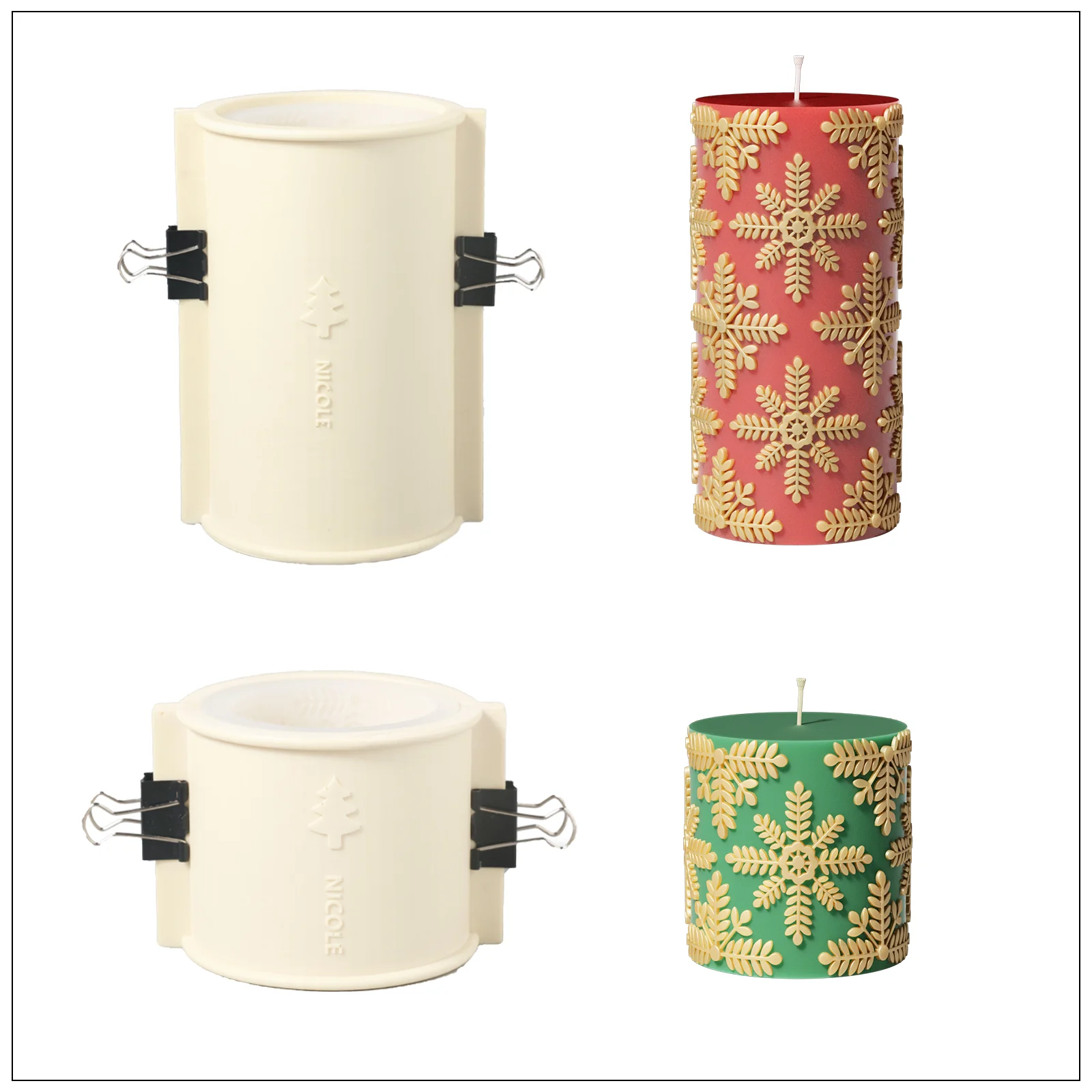 Short Snowflake Pattern Pillar Candle Silicone Mold - Image 10