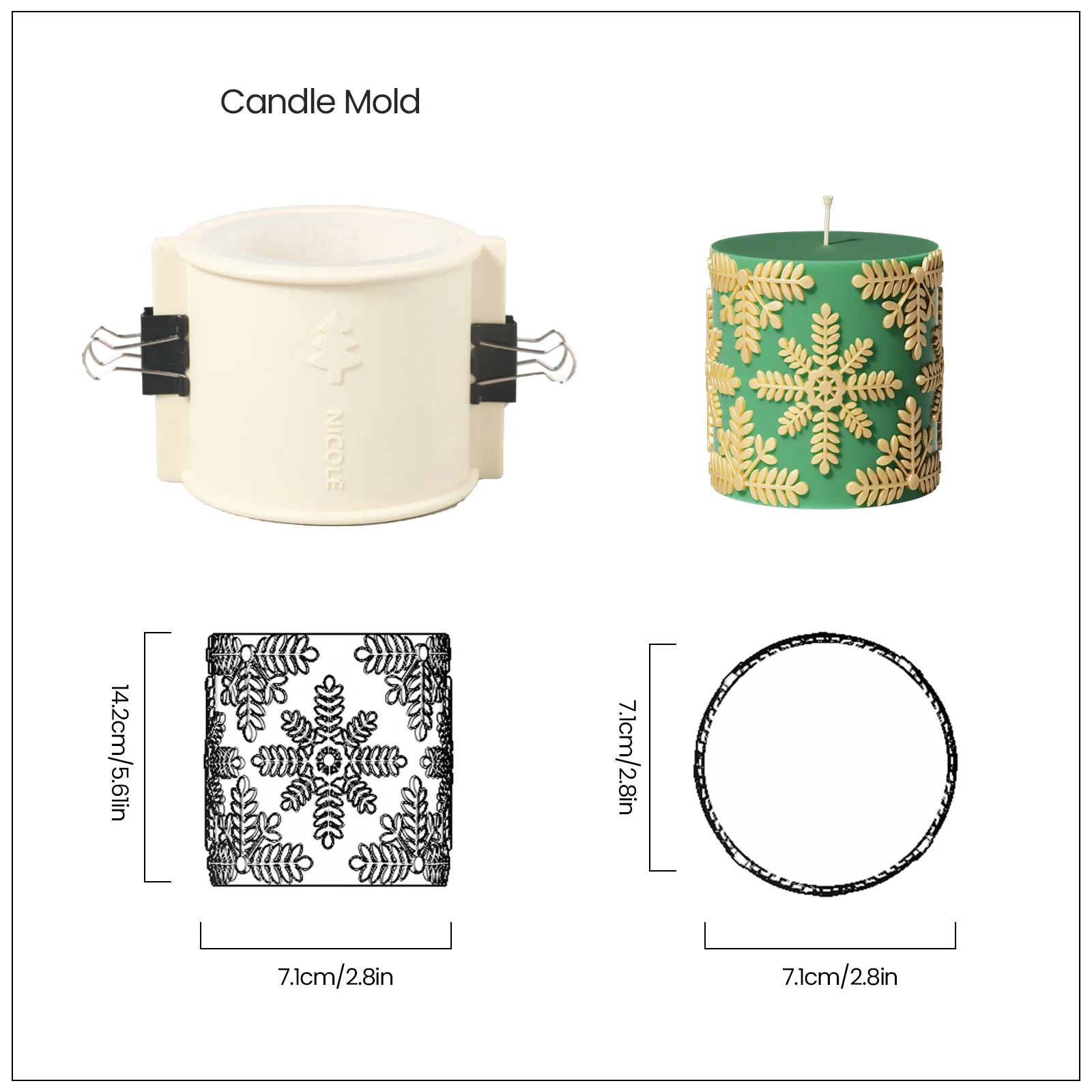 Short Snowflake Pattern Pillar Candle Silicone Mold - Image 9