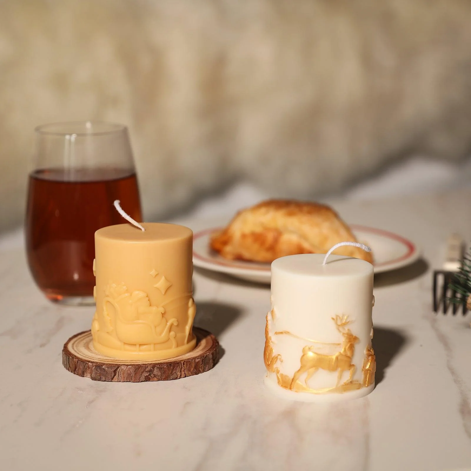 Embossed Christmas-themed Pillar Candle Mold - Image 5
