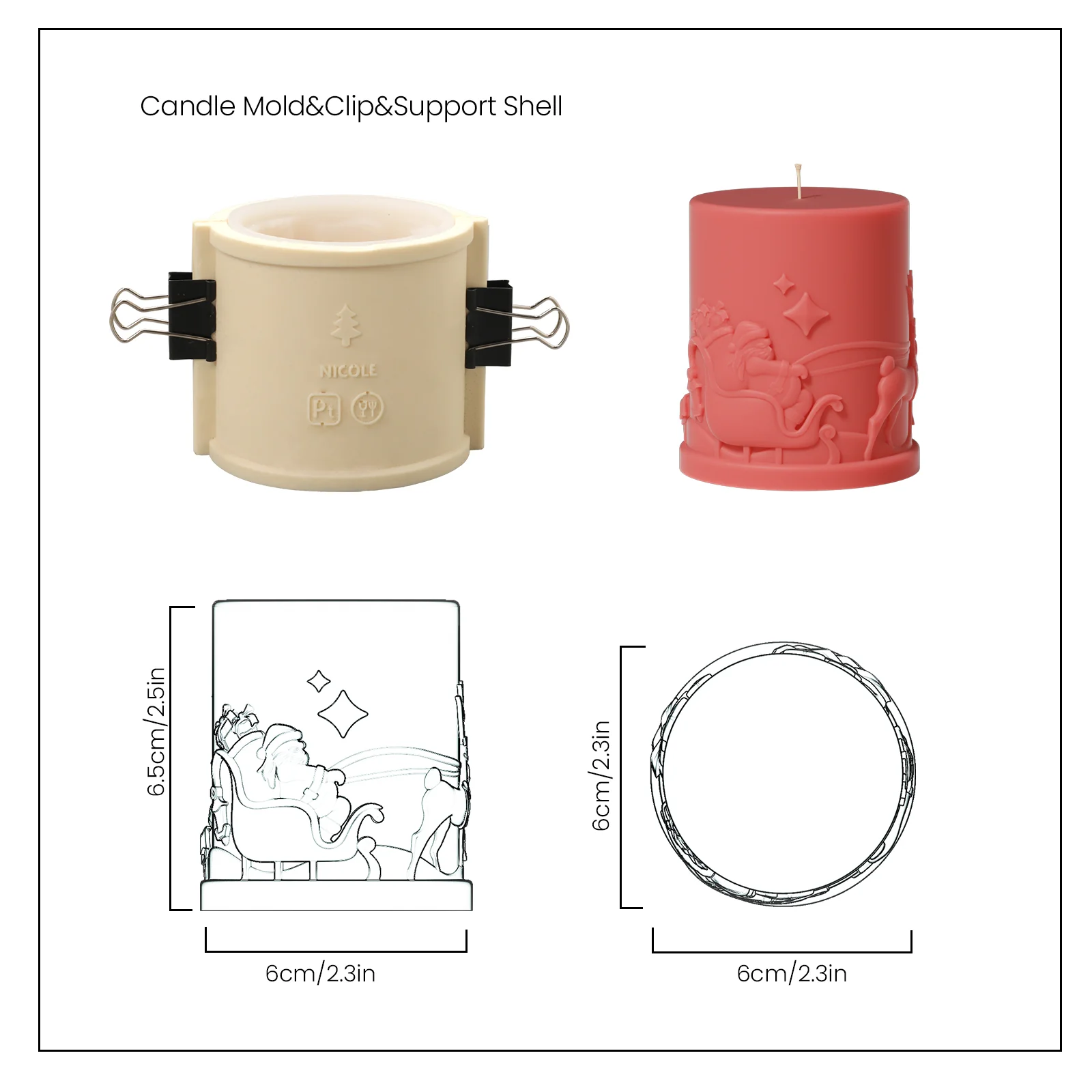 Embossed Christmas-themed Pillar Candle Mold - Image 8