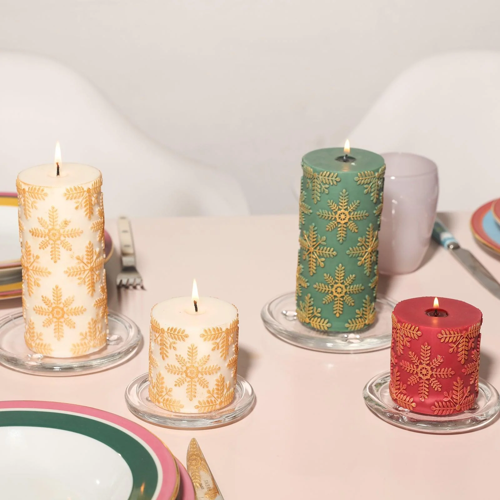 Long Snowflake Pattern Pillar Candle Silicone Mold - Image 7