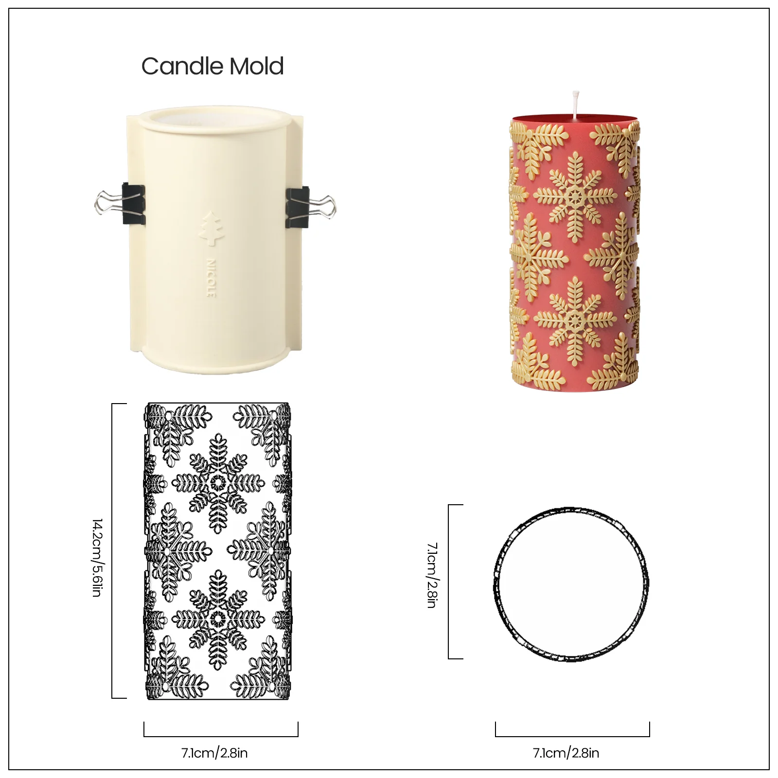 Long Snowflake Pattern Pillar Candle Silicone Mold - Image 9