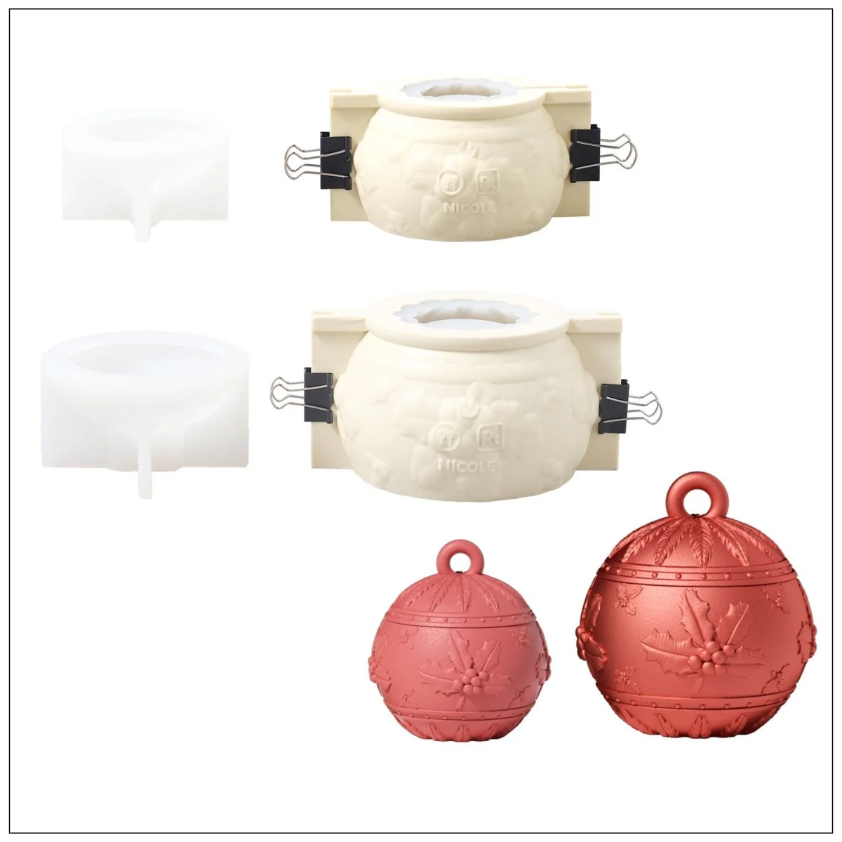 Christmas Charm Bauble Light Candle Jar Silicone Mold Collection - Image 13