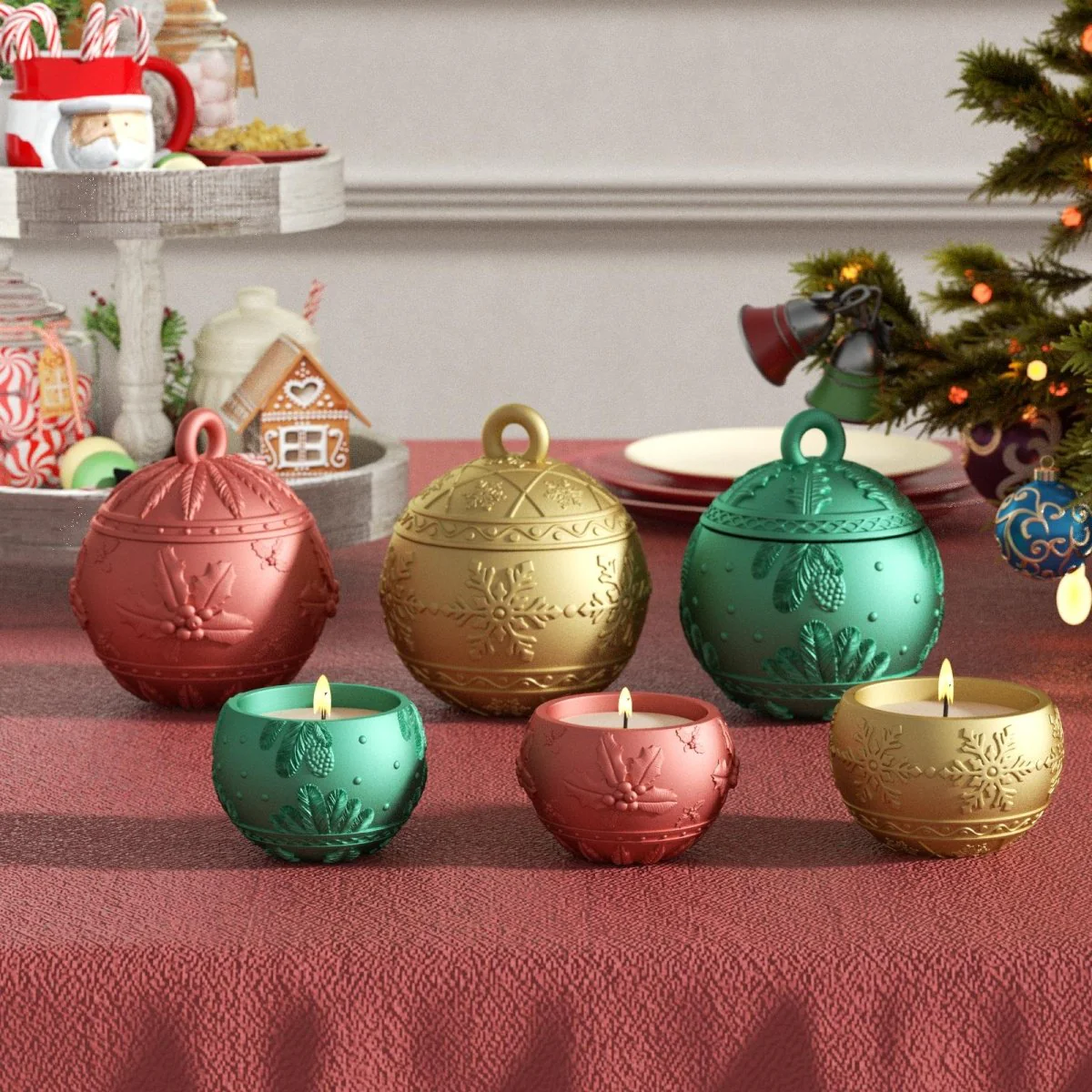 Christmas Charm Bauble Light Candle Jar Silicone Mold Collection - Image 4