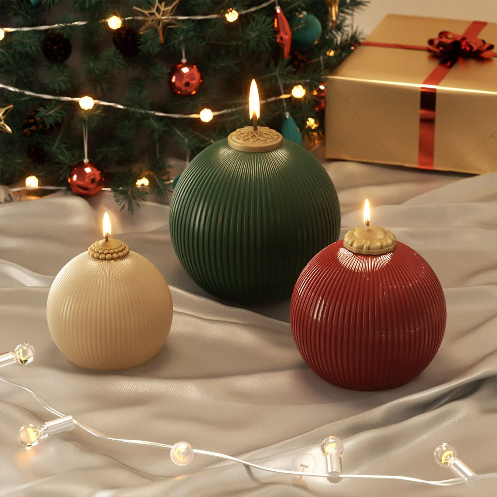 Elegant Stripes Christmas Bauble Candle Silicone Mold - Image 2