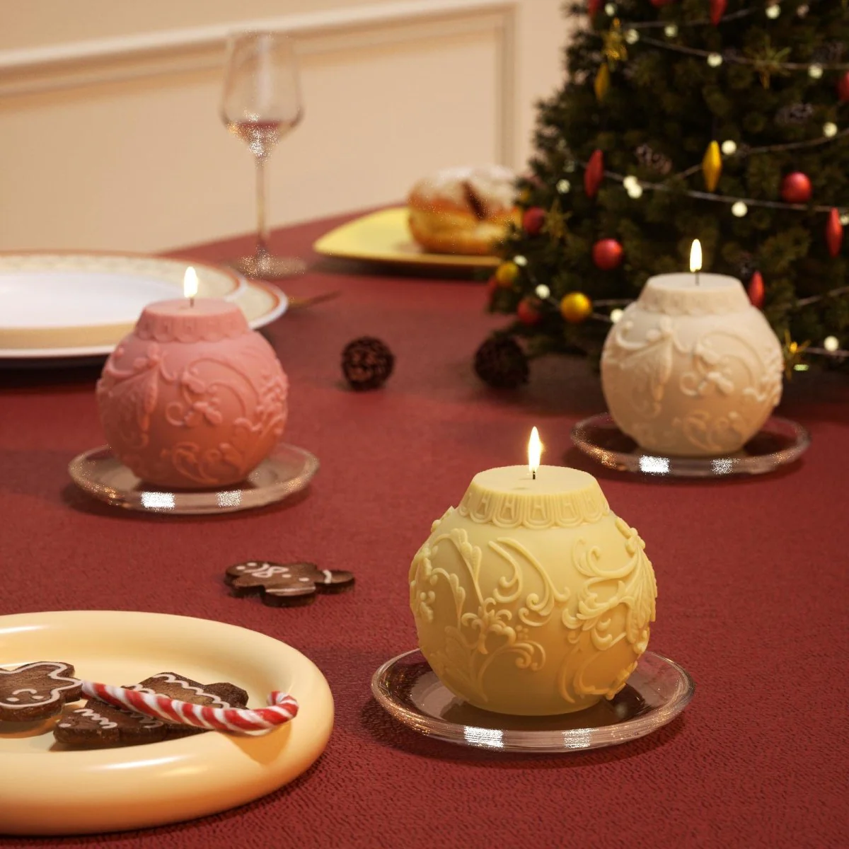 Christmas Mistletoe Bauble Light Candle Silicone Mold - Image 4