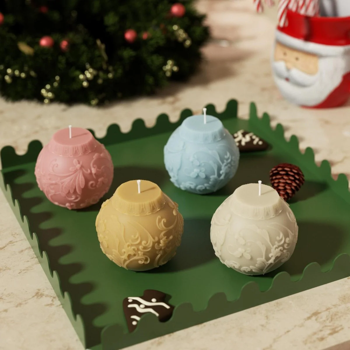 Christmas Mistletoe Bauble Light Candle Silicone Mold - Image 9