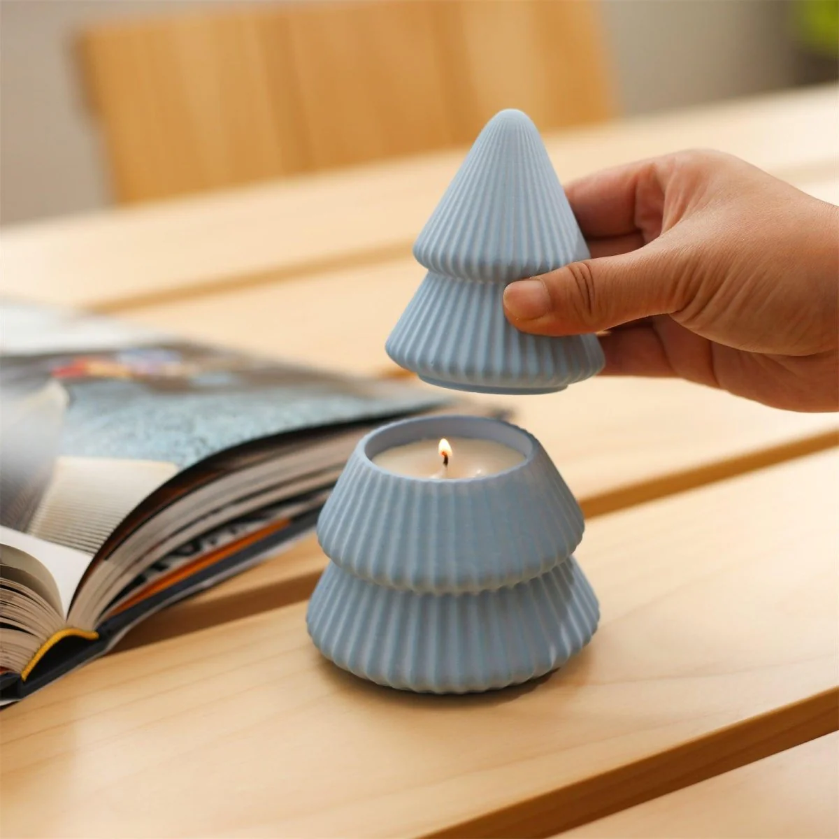 3.5oz Winter Wonderland Pleated Christmas Tree Candle Jar Silicone Mold - Image 8