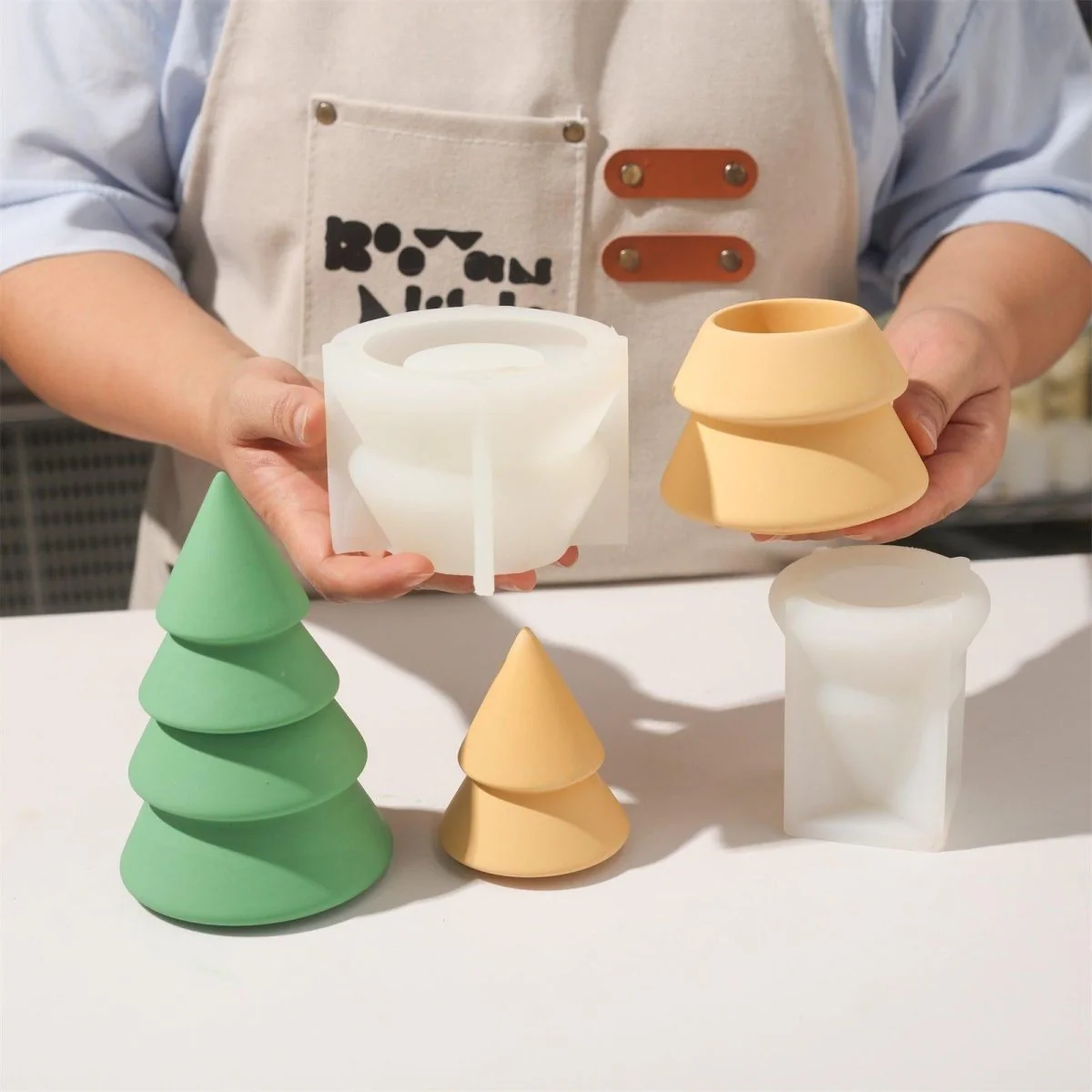 3.3oz Winter Wonderland Sleek Layered Christmas Tree Candle Jar Silicone Mold - Image 2