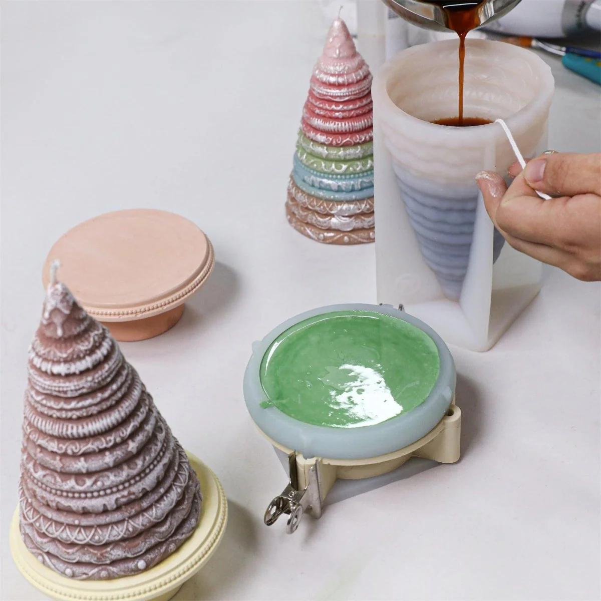 Frosted Confection Christmas Tree Candle Silicone Mold with Pedestal Silicone Mold - Image 6
